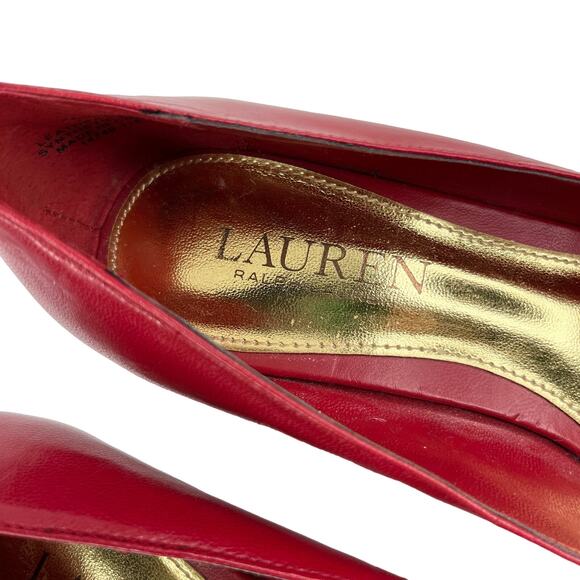 Ralph Lauren Wedges Paula Cherry Red 7.5B Leather Open Toe - Picture 10 of 11